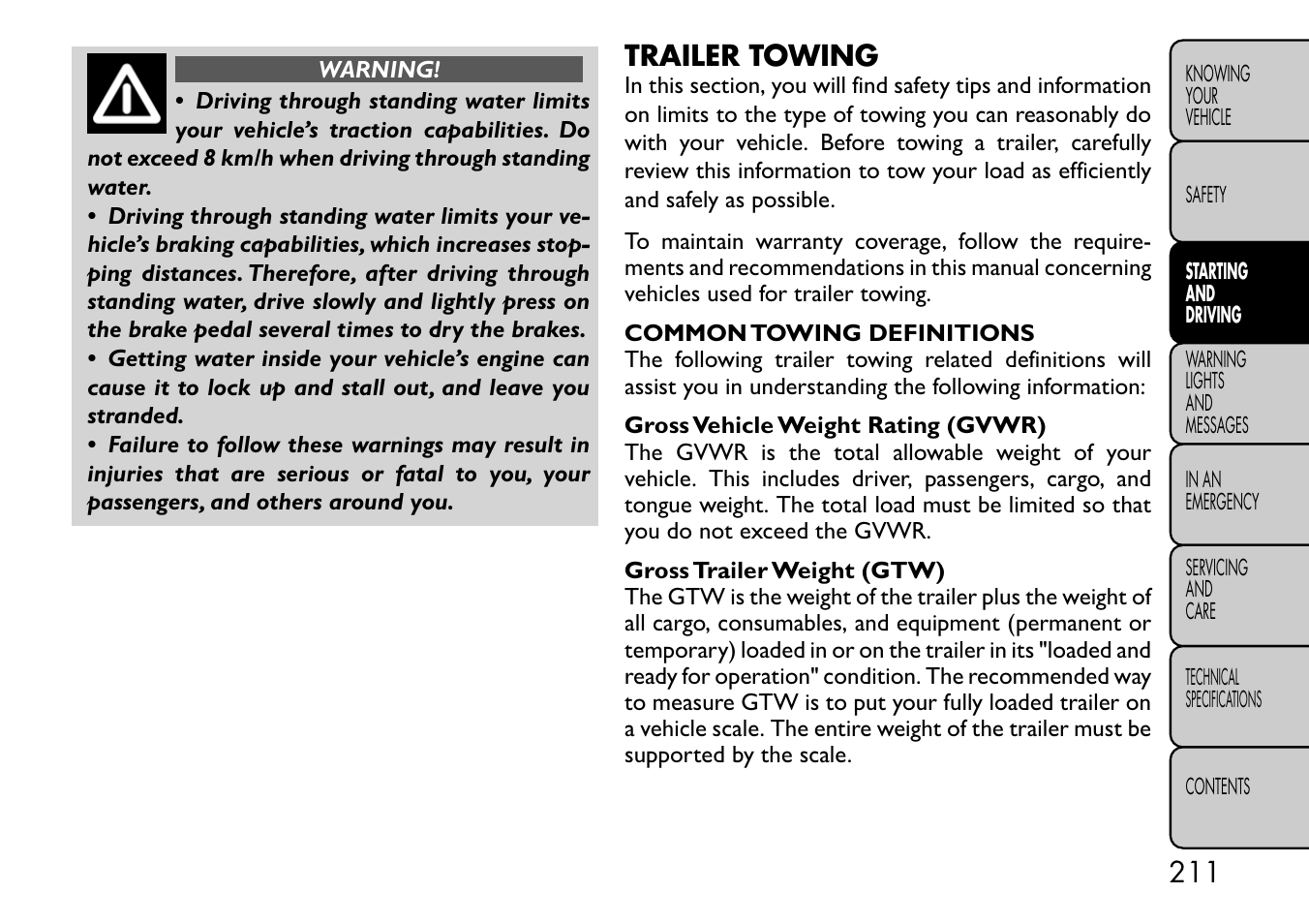 Trailer towing | FIAT Freemont User Manual | Page 217 / 332