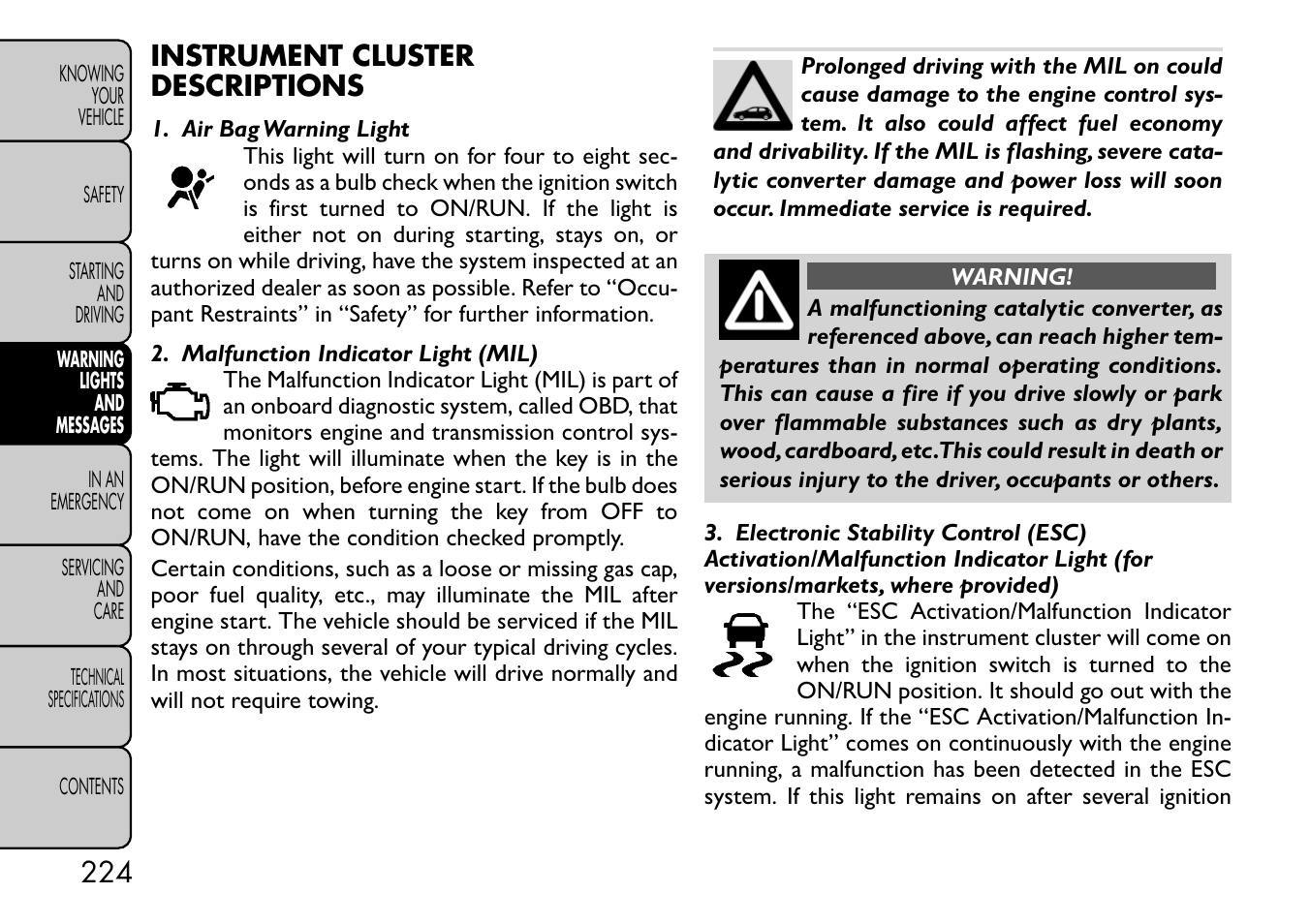 Instrument cluster descriptions | FIAT Freemont User Manual | Page 230 / 332