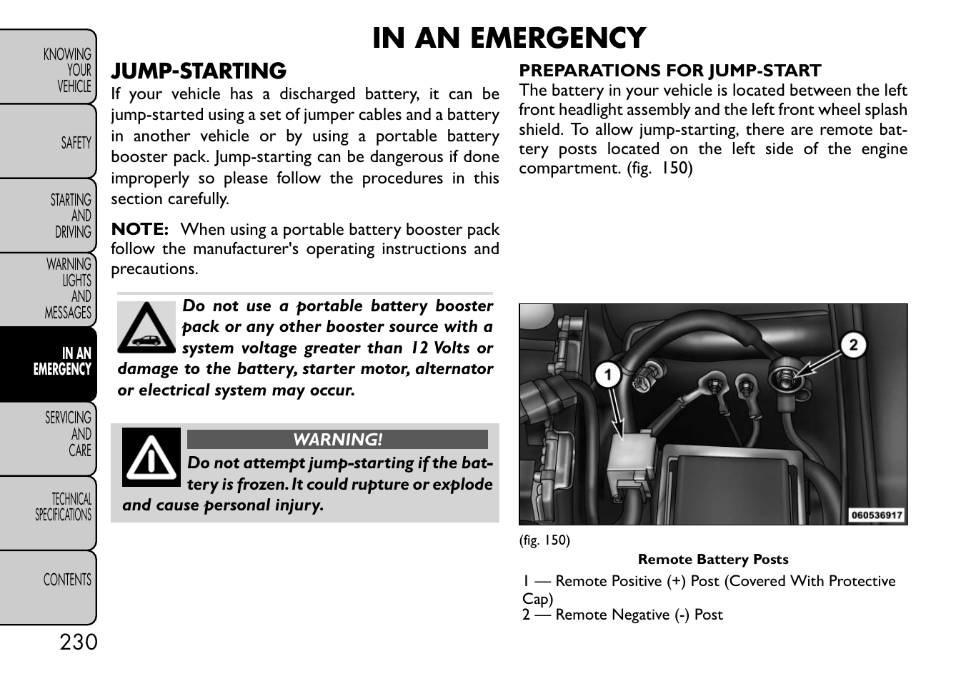 Jump-starting | FIAT Freemont User Manual | Page 236 / 332