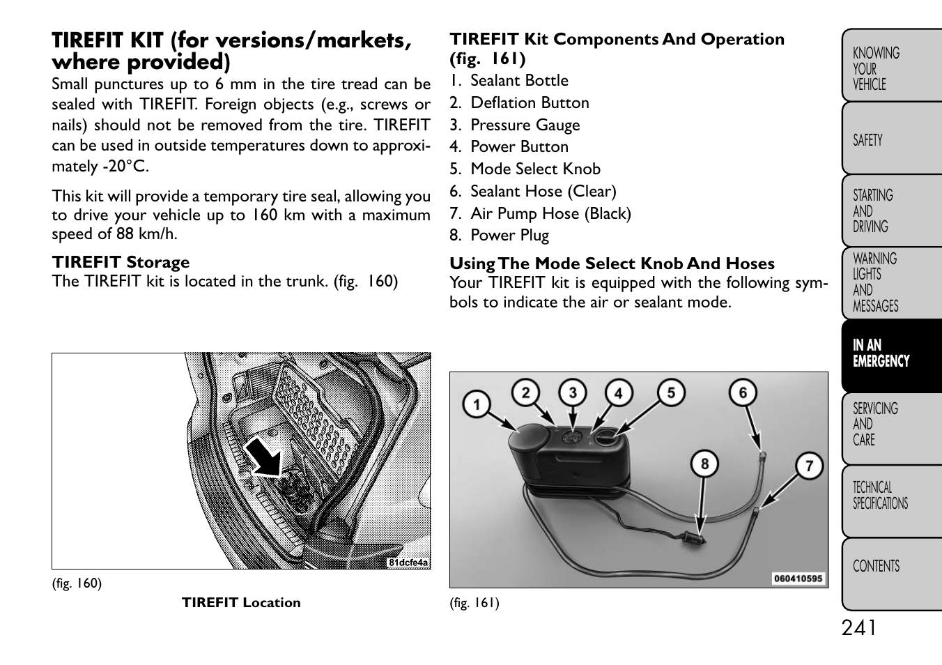 Tirefit kit (for versions/markets, where provided) | FIAT Freemont User Manual | Page 247 / 332