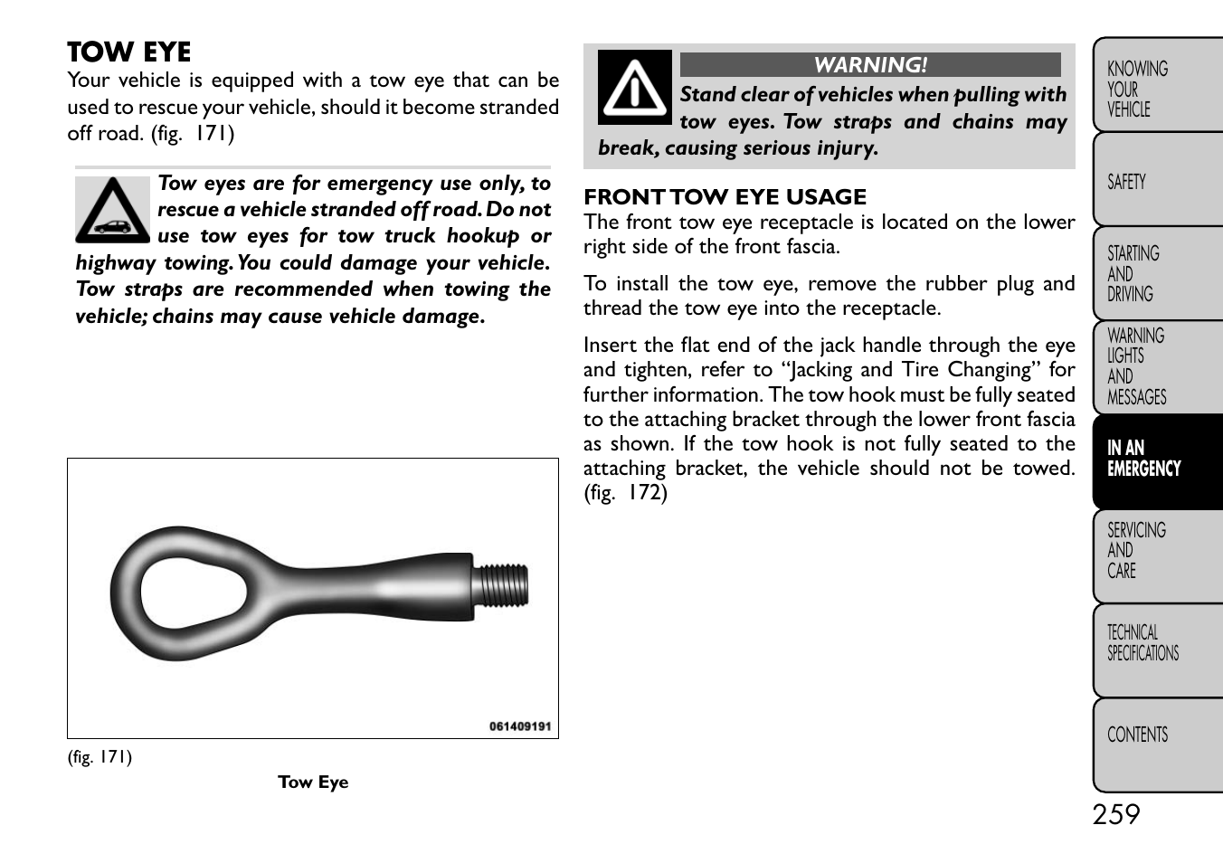 Tow eye | FIAT Freemont User Manual | Page 265 / 332