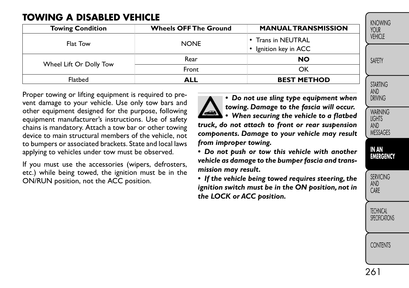 Towing a disabled vehicle | FIAT Freemont User Manual | Page 267 / 332