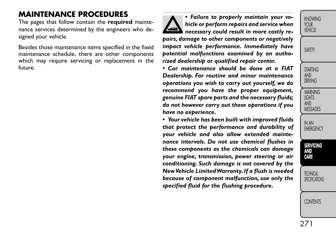 Maintenance procedures | FIAT Freemont User Manual | Page 277 / 332