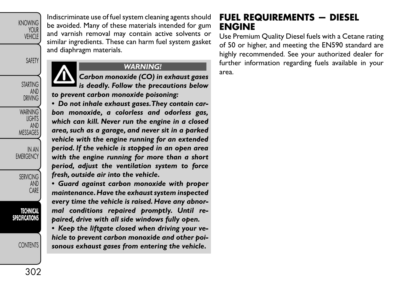 Fuel requirements — diesel engine | FIAT Freemont User Manual | Page 308 / 332