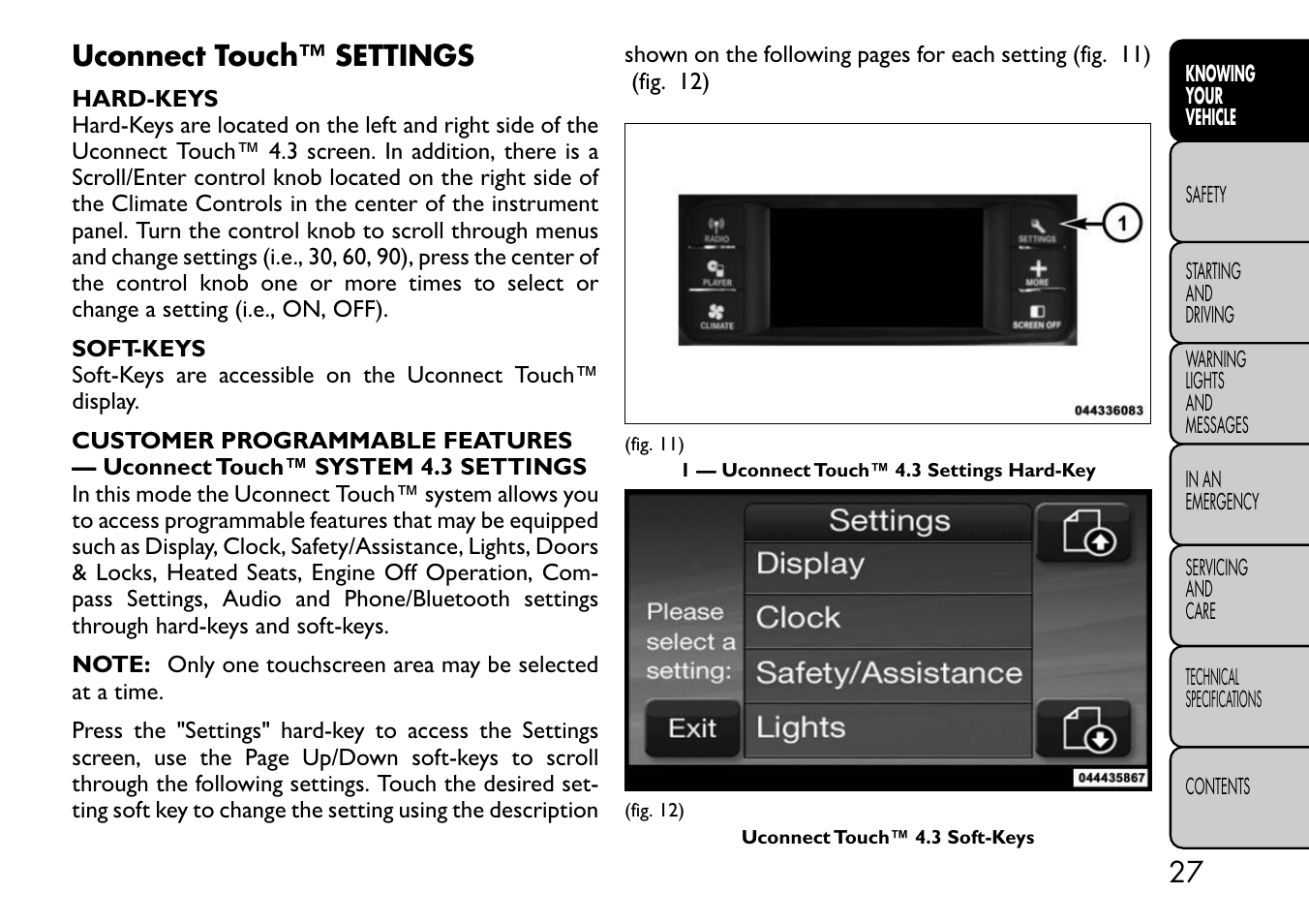 Uconnect touch™ settings | FIAT Freemont User Manual | Page 33 / 332