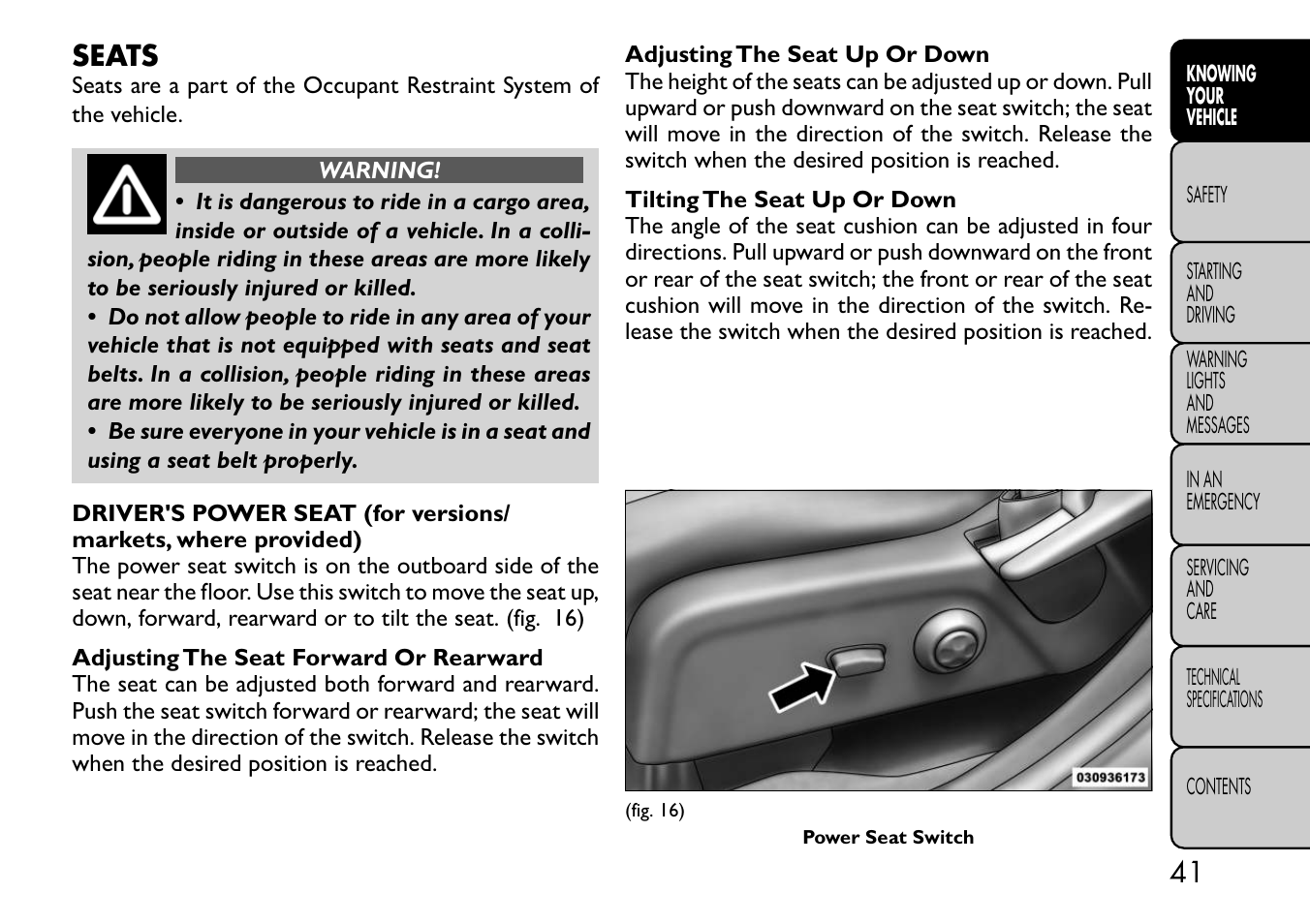 Seats | FIAT Freemont User Manual | Page 47 / 332