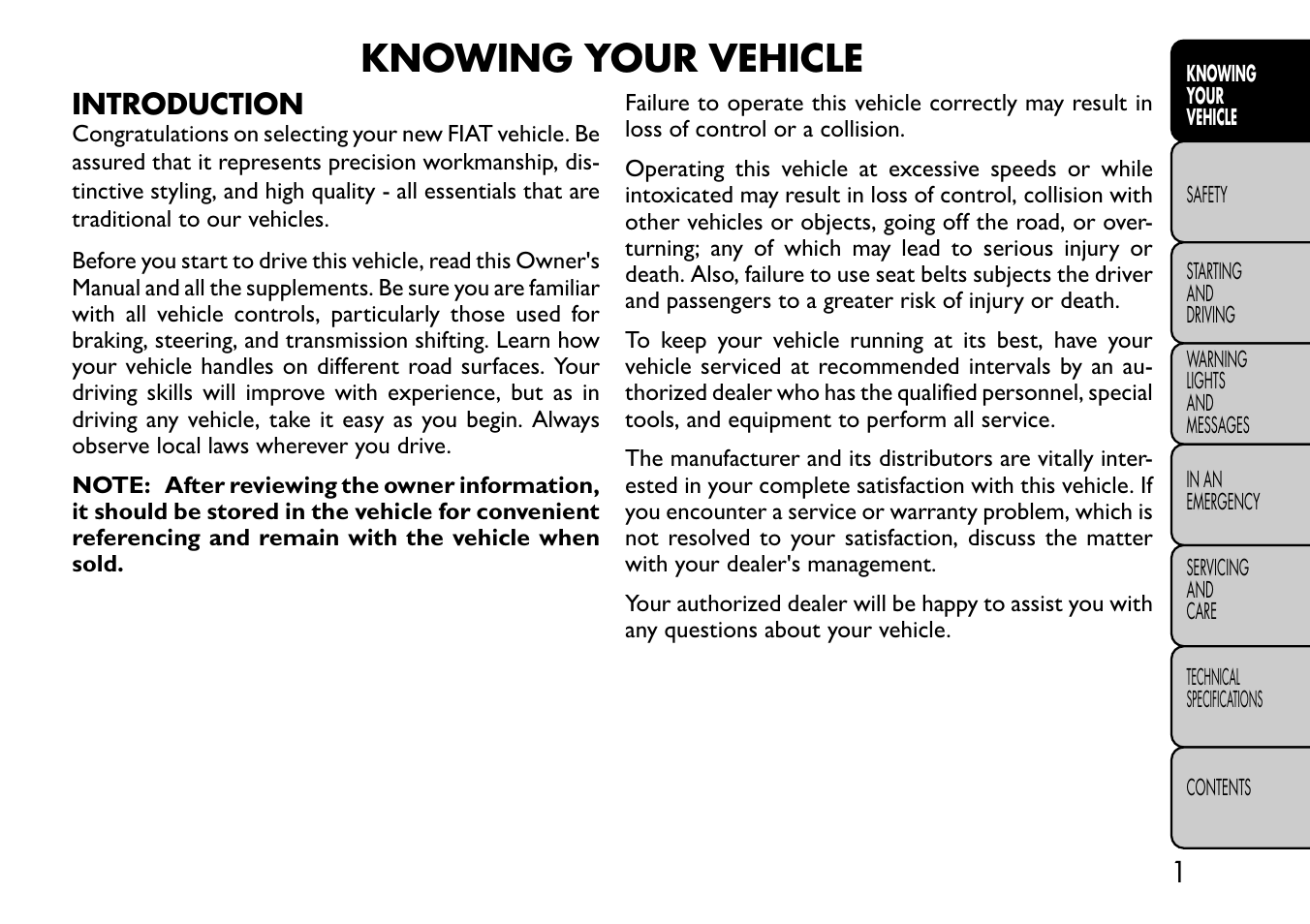 Knowing your vehicle, Introduction | FIAT Freemont User Manual | Page 7 / 332