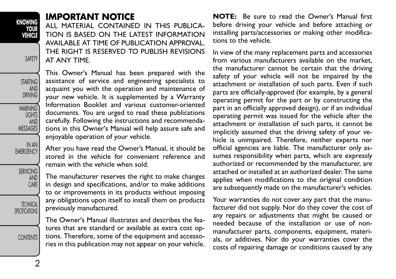 Important notice | FIAT Freemont User Manual | Page 8 / 332