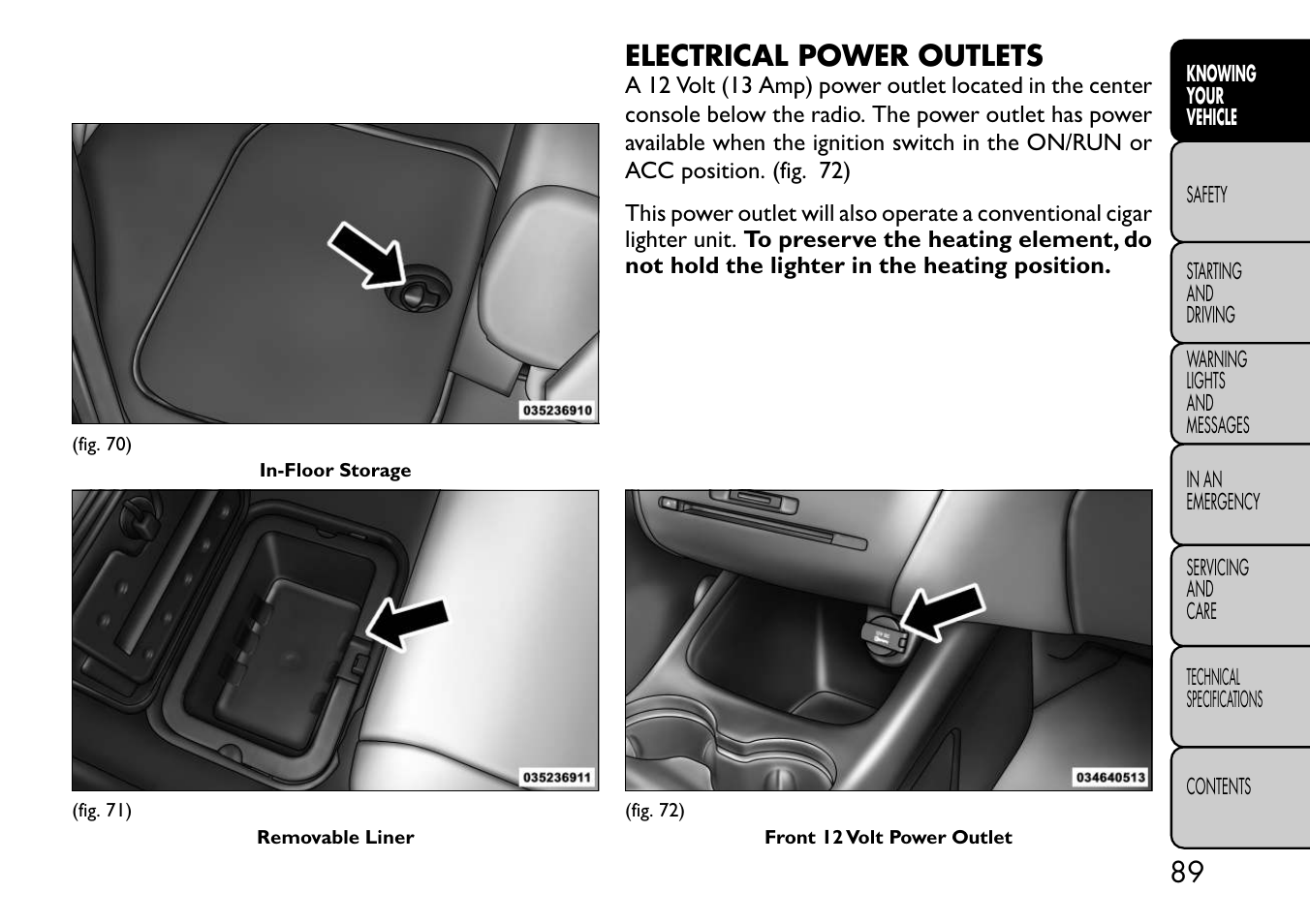 Electrical power outlets | FIAT Freemont User Manual | Page 95 / 332