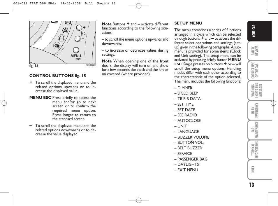 FIAT 500 User Manual | Page 14 / 178