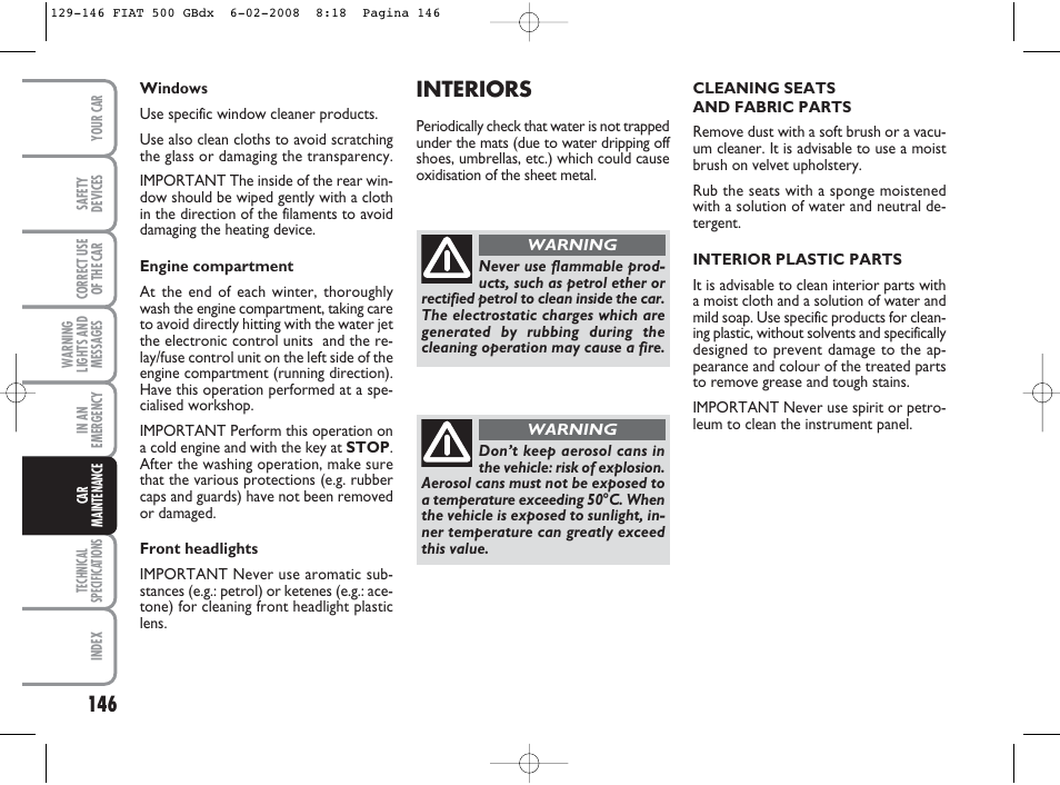 Interiors | FIAT 500 User Manual | Page 147 / 178