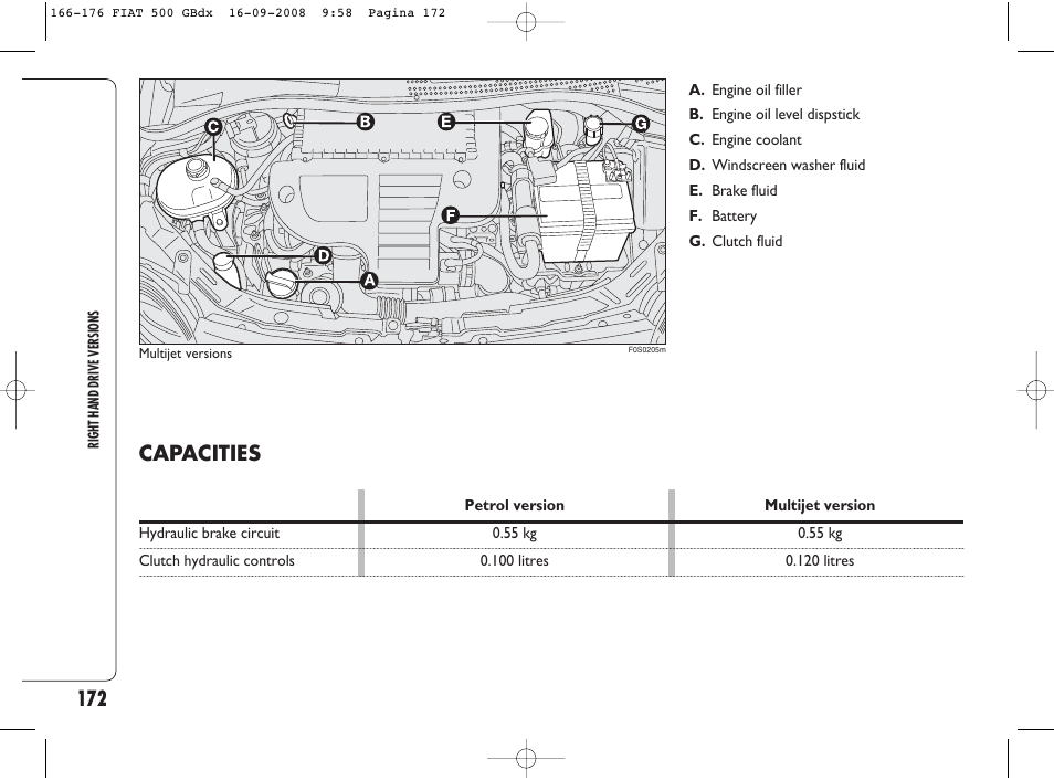 Capacities | FIAT 500 User Manual | Page 173 / 178