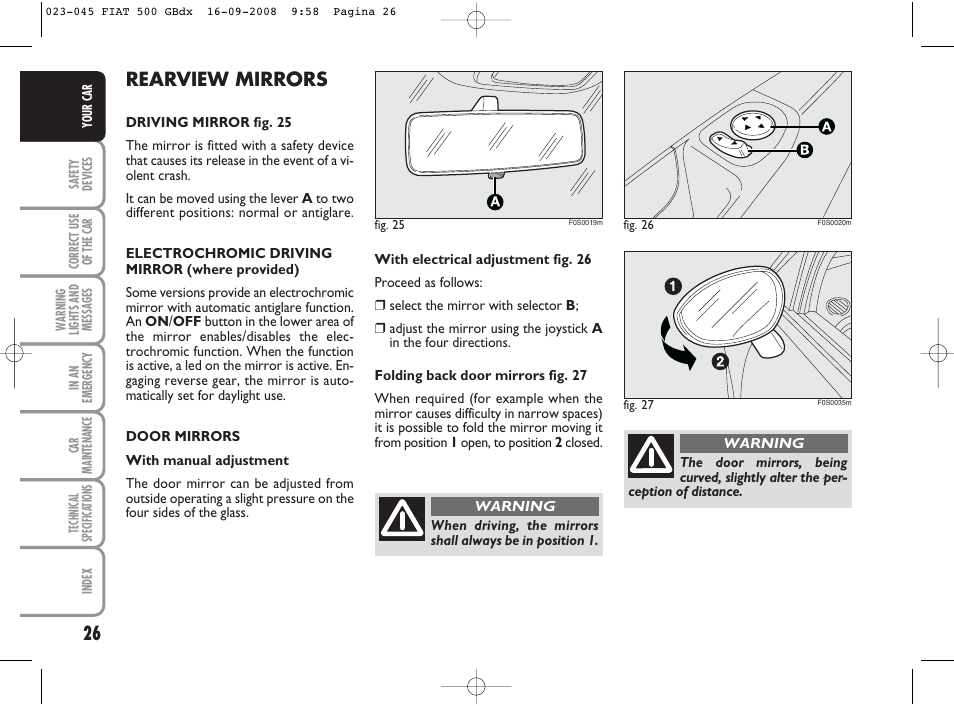 Rearview mirrors | FIAT 500 User Manual | Page 27 / 178