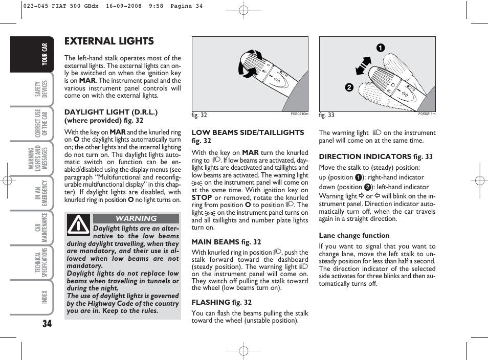 External lights | FIAT 500 User Manual | Page 35 / 178
