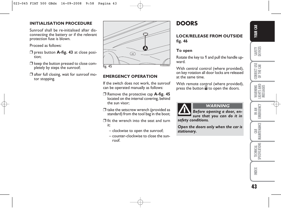 Doors | FIAT 500 User Manual | Page 44 / 178