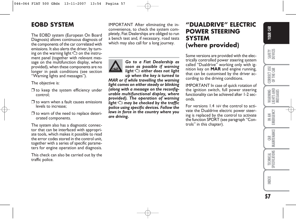 Eobd system | FIAT 500 User Manual | Page 58 / 178