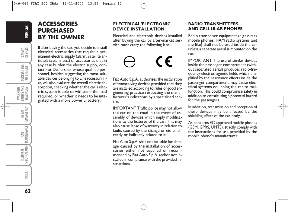 Accessories purchased by the owner | FIAT 500 User Manual | Page 63 / 178