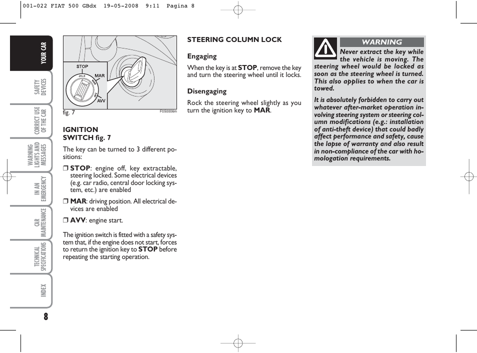 FIAT 500 User Manual | Page 9 / 178