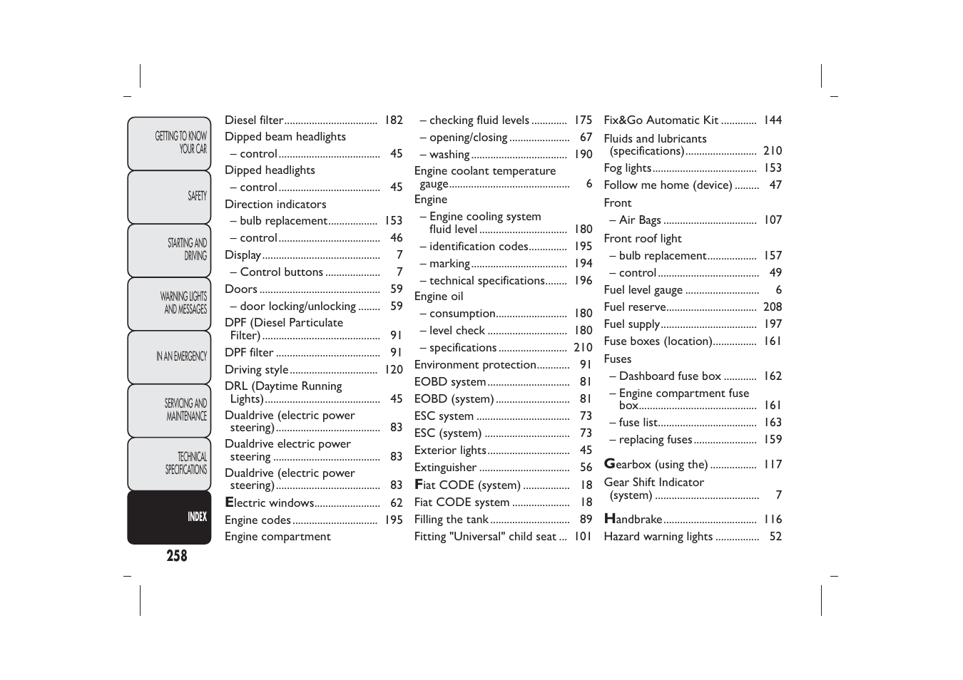 FIAT Panda User Manual | Page 262 / 268