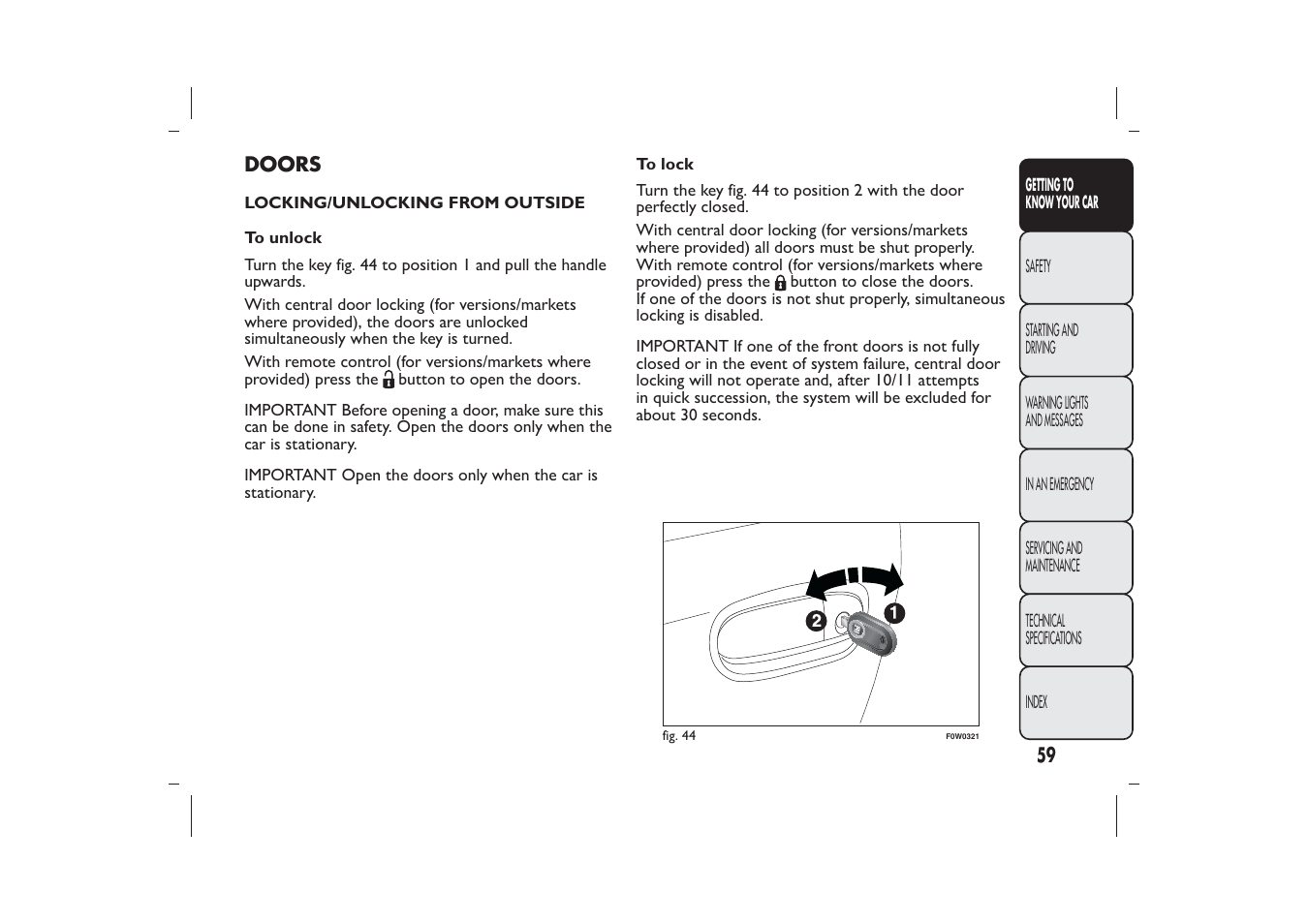 FIAT Panda User Manual | Page 63 / 268