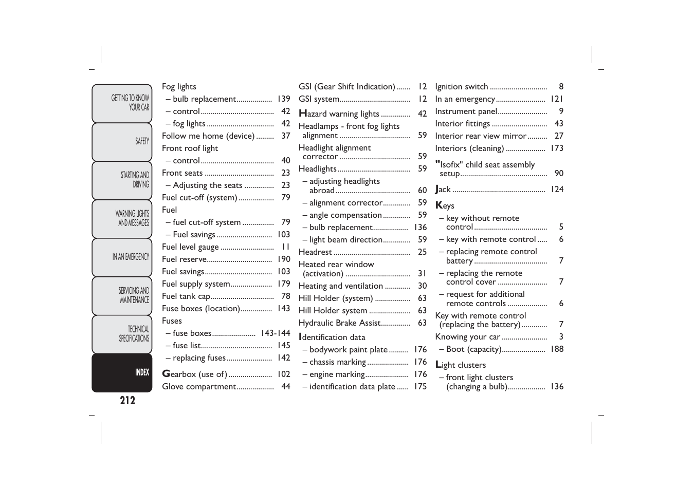 FIAT 500 User Manual | Page 213 / 218