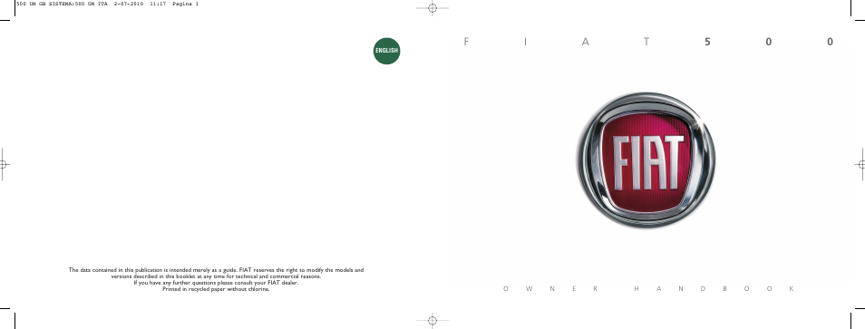 Fi a t 5 0 0 | FIAT 500 User Manual | Page 218 / 218