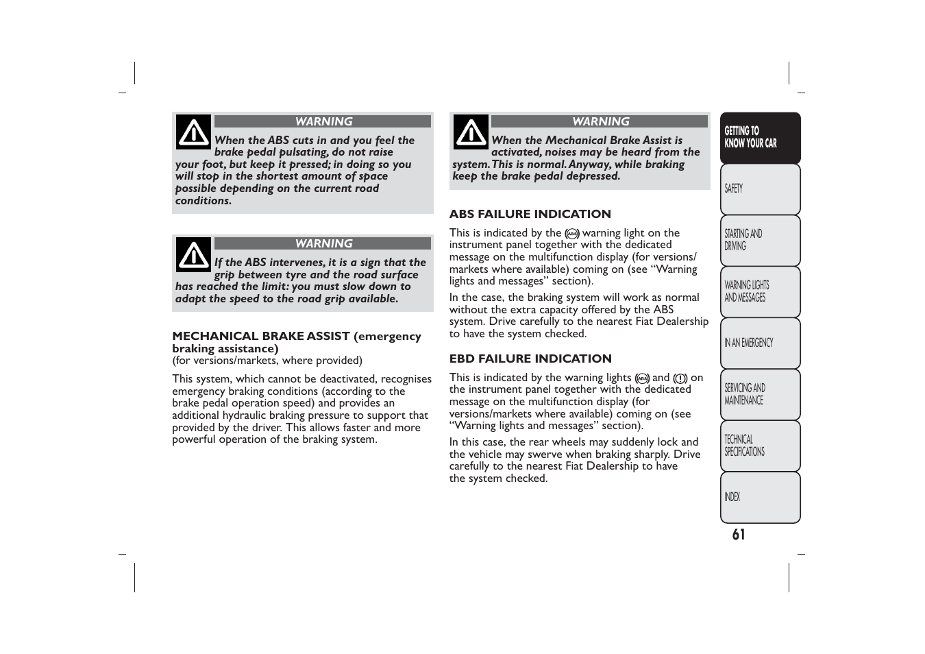 FIAT 500 User Manual | Page 62 / 218