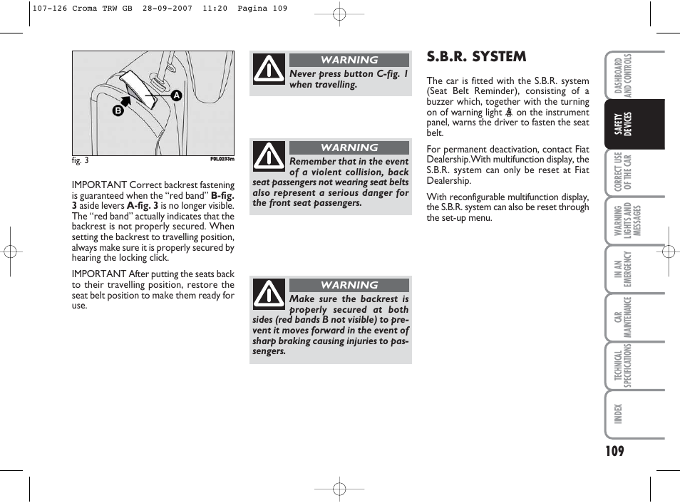 S.b.r. system | FIAT Croma User Manual | Page 110 / 258