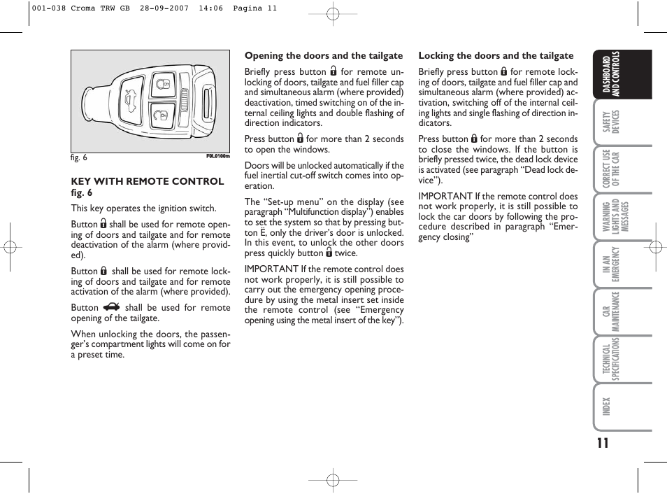 FIAT Croma User Manual | Page 12 / 258