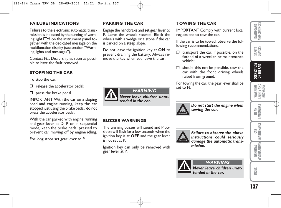 FIAT Croma User Manual | Page 138 / 258