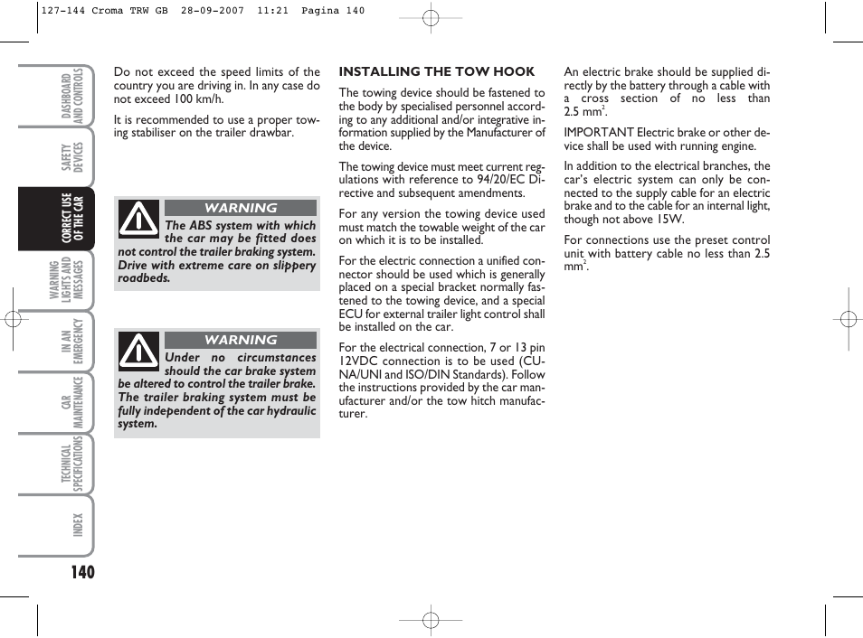 FIAT Croma User Manual | Page 141 / 258