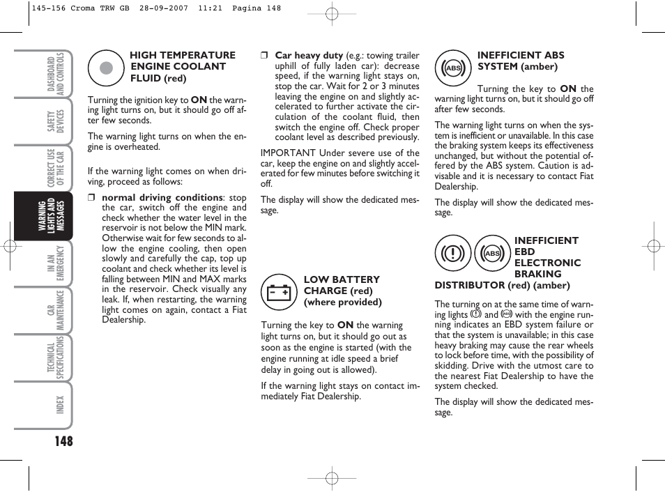 FIAT Croma User Manual | Page 149 / 258