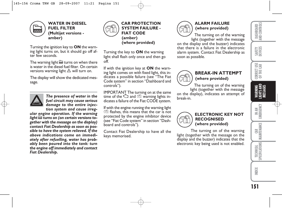 FIAT Croma User Manual | Page 152 / 258