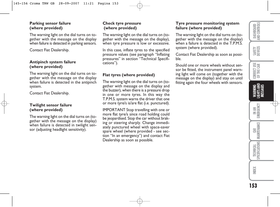 FIAT Croma User Manual | Page 154 / 258