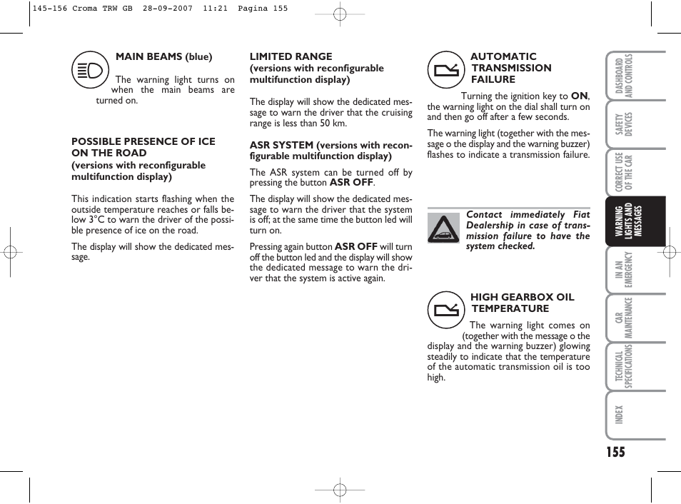 FIAT Croma User Manual | Page 156 / 258