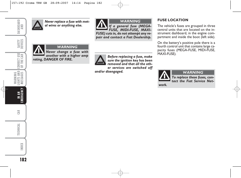 FIAT Croma User Manual | Page 183 / 258