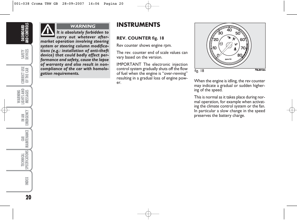 Instruments | FIAT Croma User Manual | Page 21 / 258