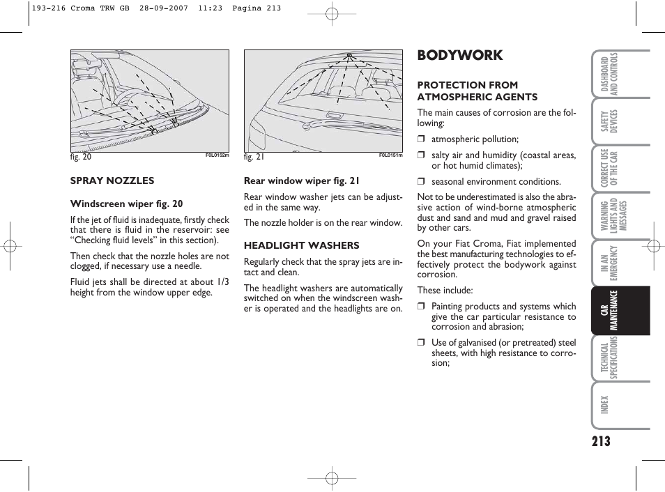 Bodywork | FIAT Croma User Manual | Page 214 / 258