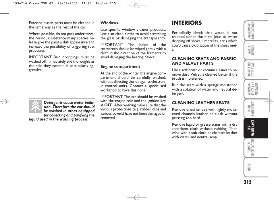 Interiors | FIAT Croma User Manual | Page 216 / 258