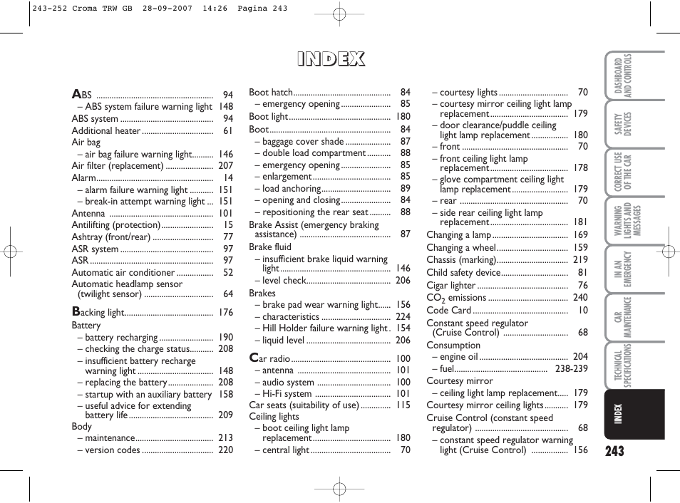 FIAT Croma User Manual | Page 244 / 258