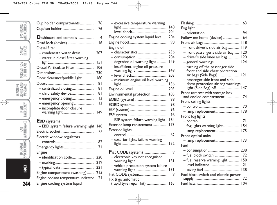 FIAT Croma User Manual | Page 245 / 258