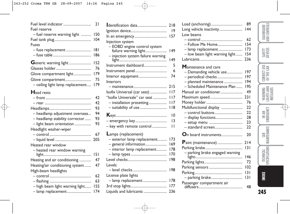 FIAT Croma User Manual | Page 246 / 258