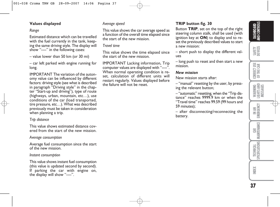 FIAT Croma User Manual | Page 38 / 258