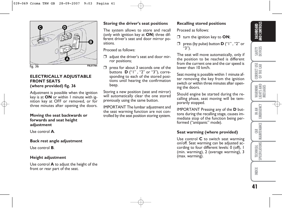 FIAT Croma User Manual | Page 42 / 258