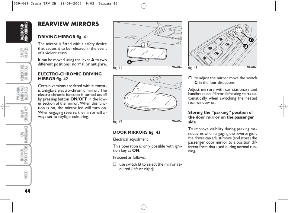 Rearview mirrors | FIAT Croma User Manual | Page 45 / 258