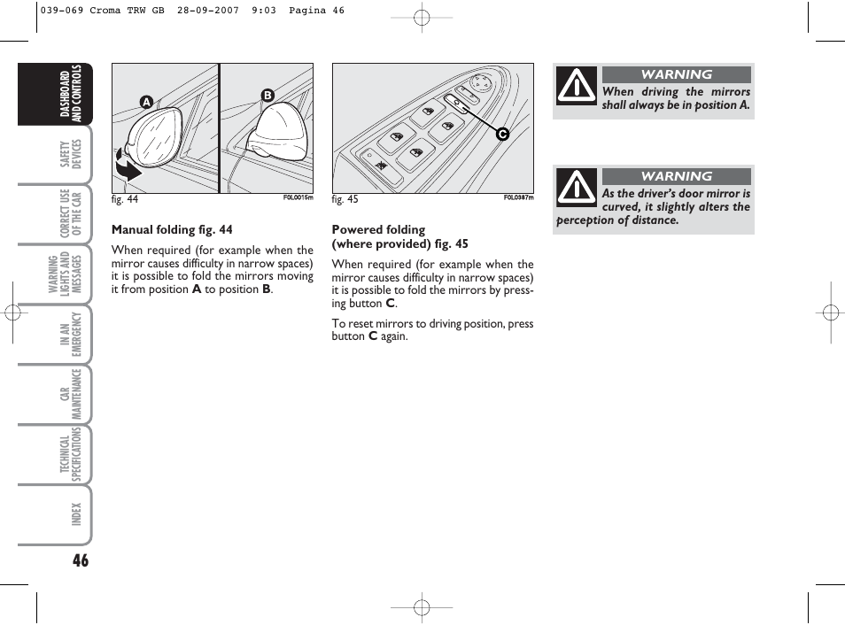 FIAT Croma User Manual | Page 47 / 258