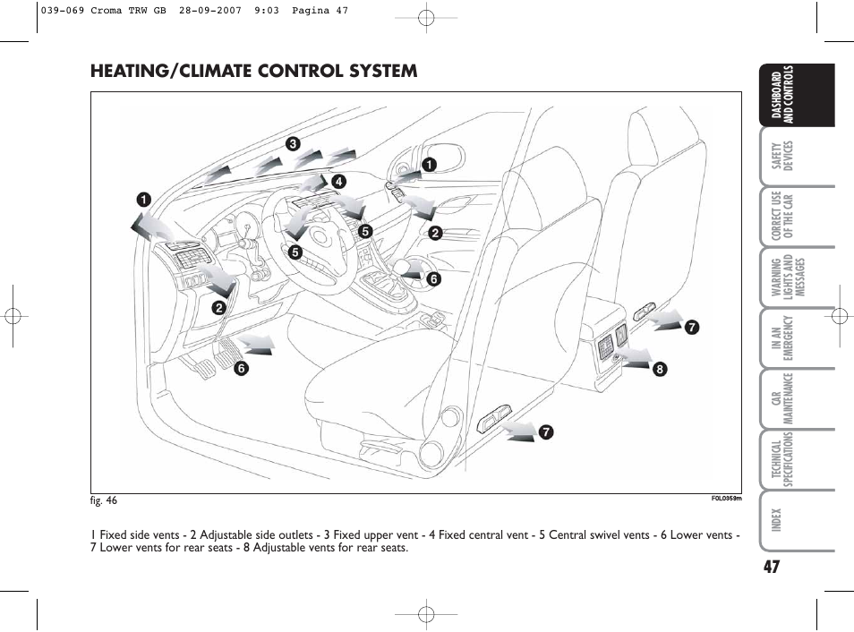 Heating/climate control system | FIAT Croma User Manual | Page 48 / 258