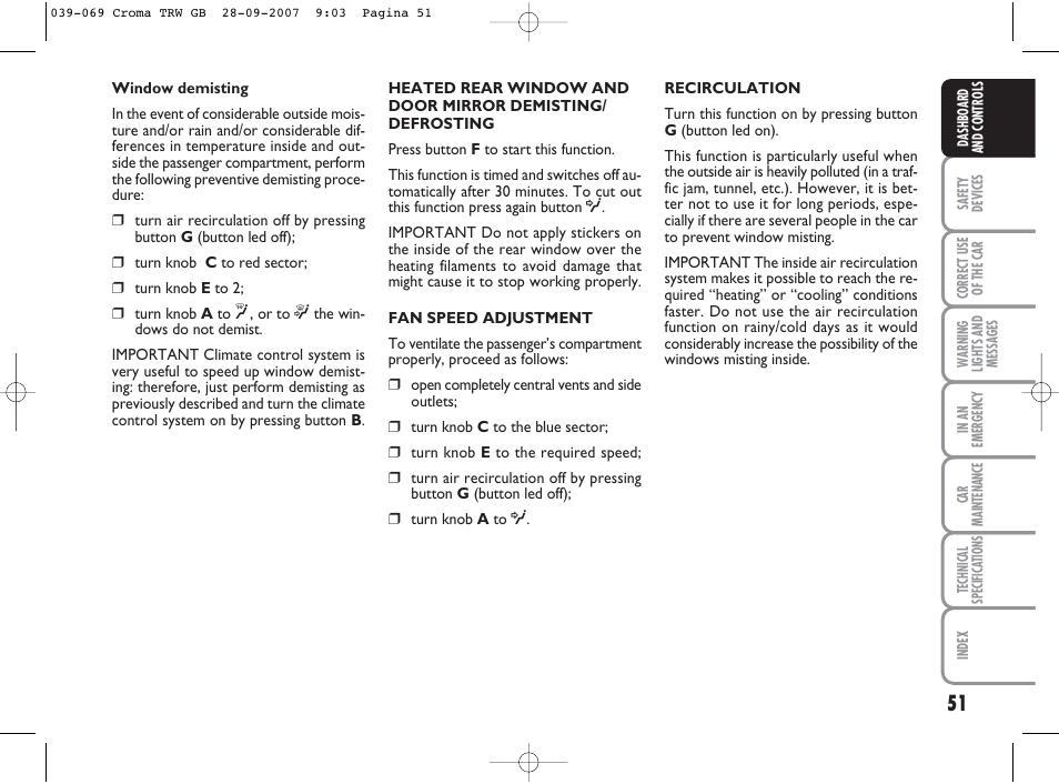 FIAT Croma User Manual | Page 52 / 258