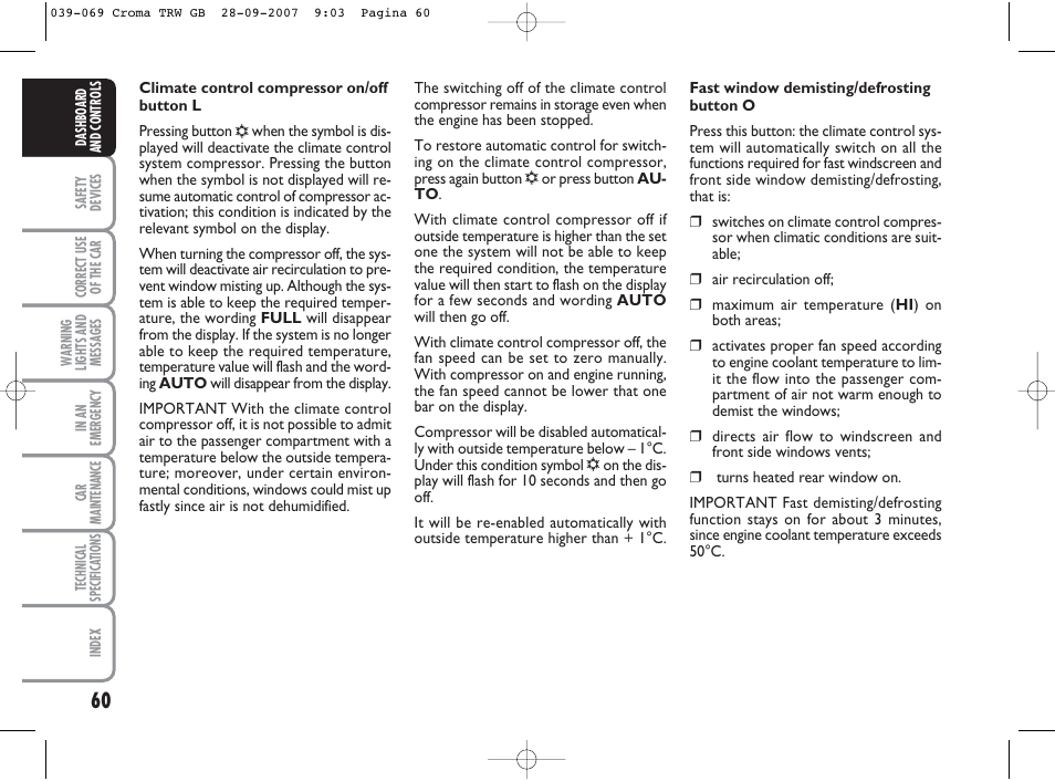 FIAT Croma User Manual | Page 61 / 258