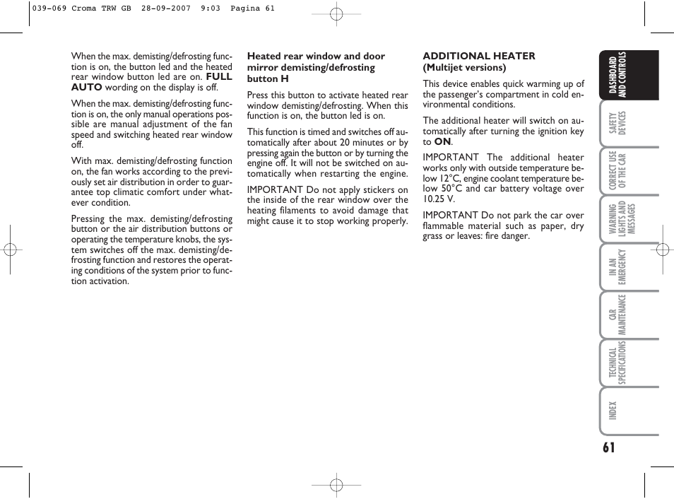 FIAT Croma User Manual | Page 62 / 258